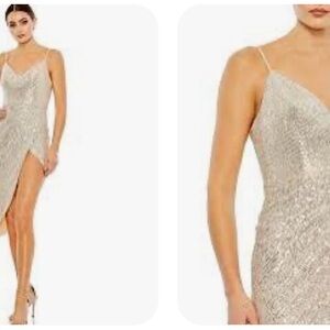 Mac Duggal Asymmetrical Silver Dress